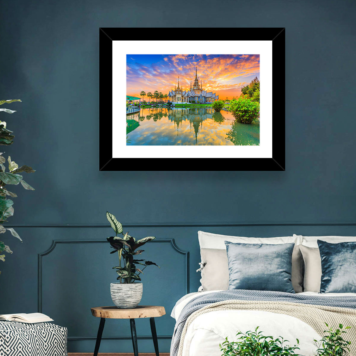 Wat Non Kum Sunset Reflection Wall Art in a room, landscape