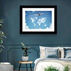 Jet Over Cloud World Map Wall Art