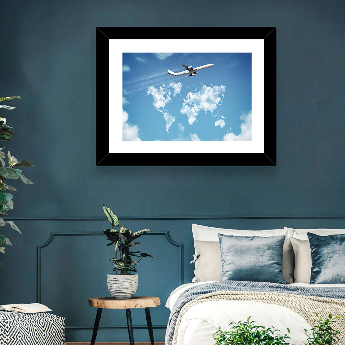 Jet Over Cloud World Map Wall Art