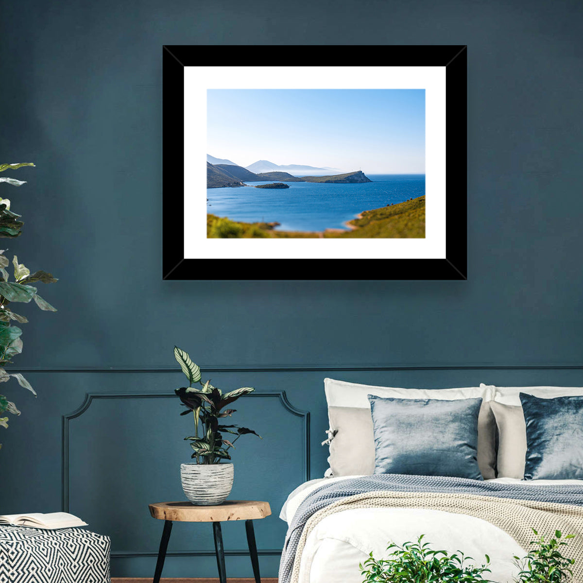 Coastal Cliffs and Lighthouse Bay Wall Art in a room, landscape