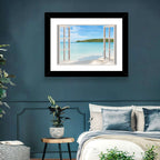 Turquoise Beach View Through Window Wall Art