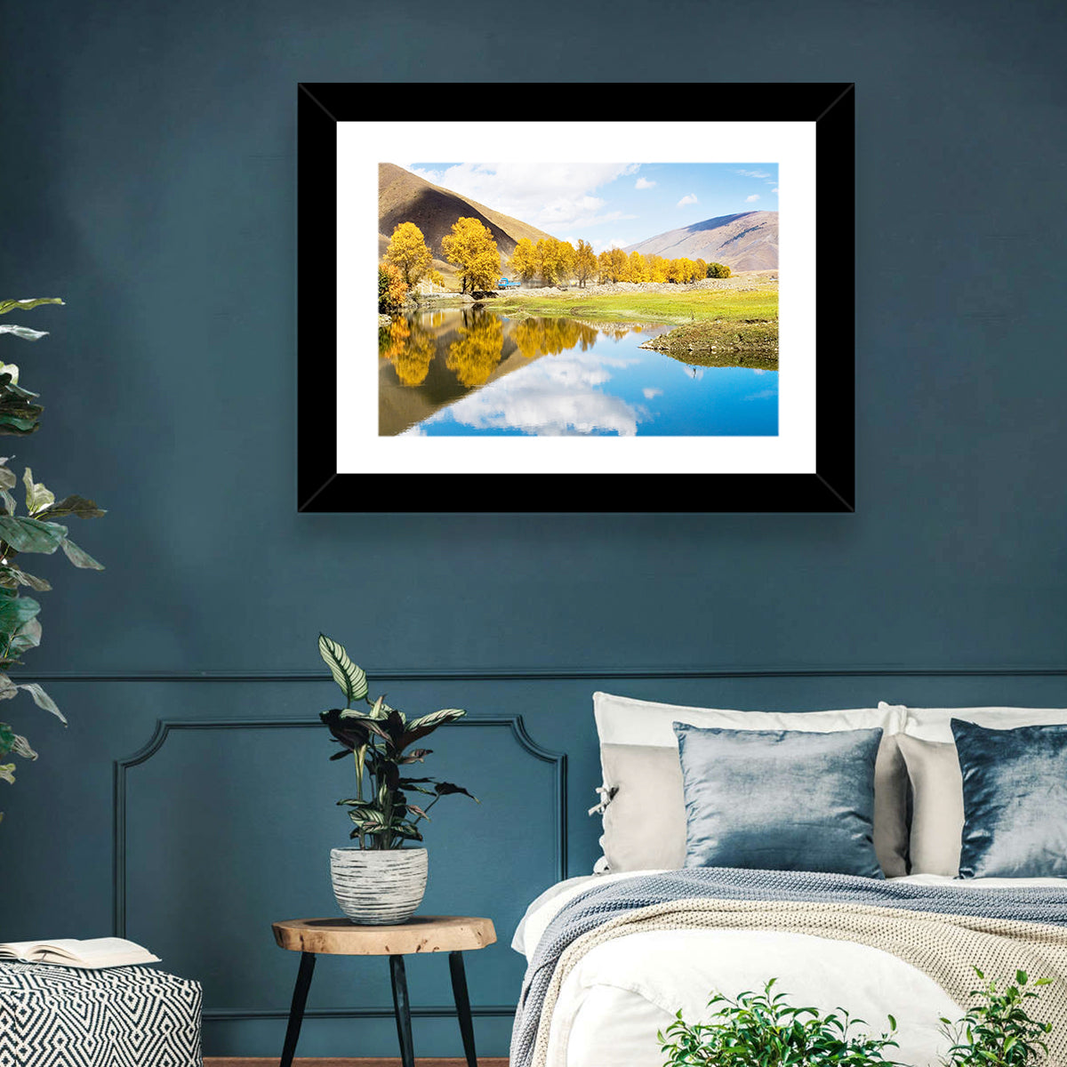 Chanxi Autumn Reflection Road Wall Art in a room, landscape