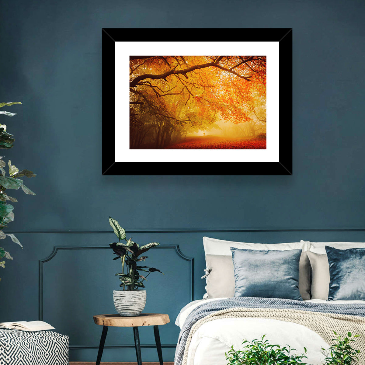 Autumn Forest Path with Lone Figure Wall Art