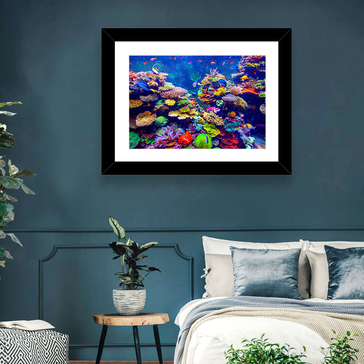 Tropical Coral Reef Aquarium Wall Art in a room, landscape