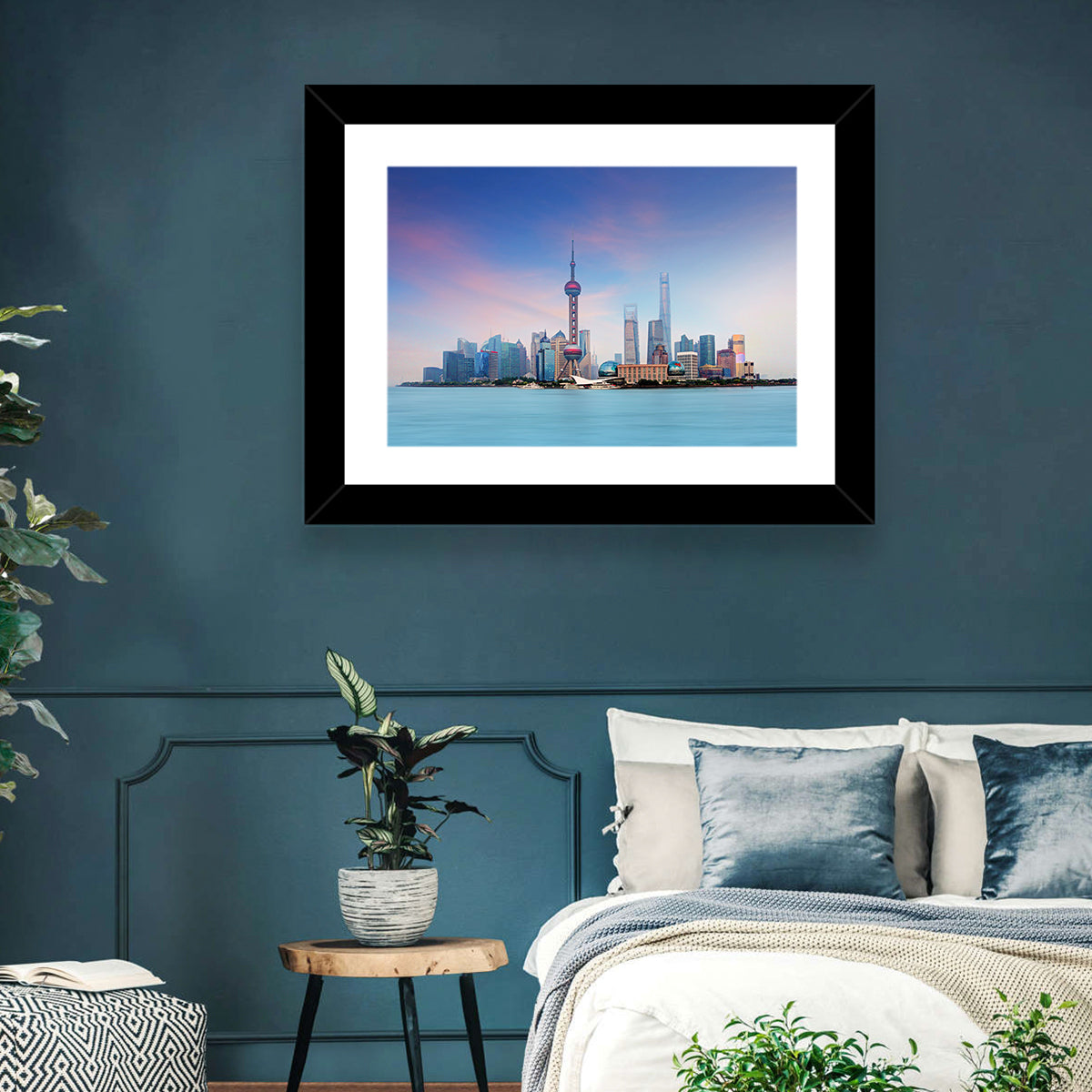 Shanghai Lujiazui Skyline Wall Art in a room, landscape