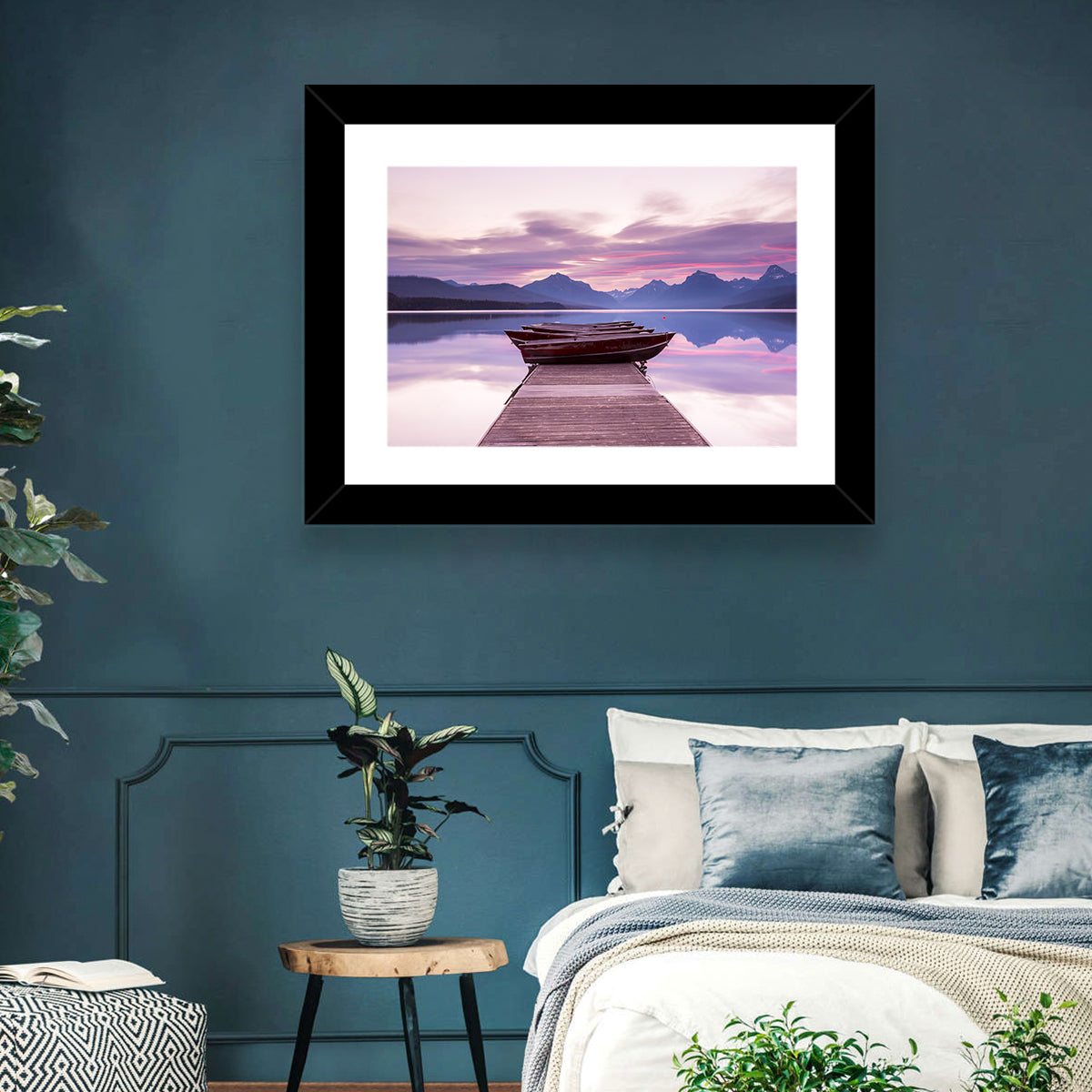 Lake Mcdonald Sunset Dock Wall Art in a room, landscape