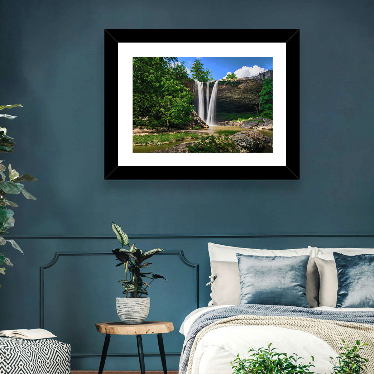 Noccalula Falls Waterfall in Daylight Wall Art in a room, landscape