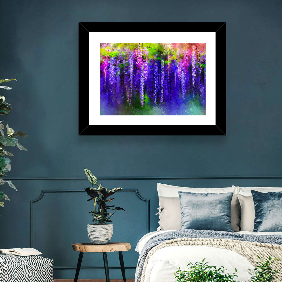 Dreamy Wisteria Vines Wall Art in a room, landscape