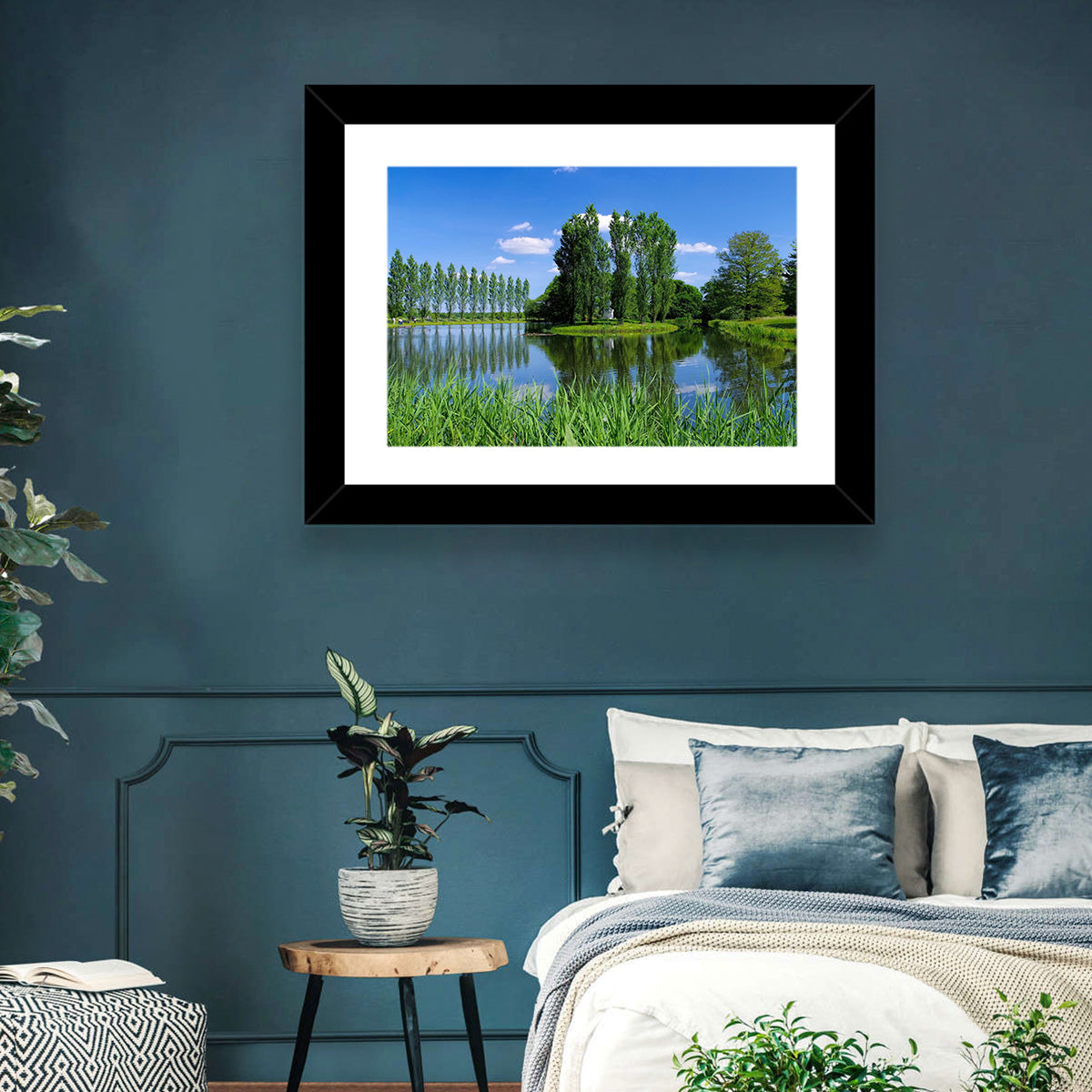 Woerlitz Rousseau Island Reflection Wall Art in a room, landscape