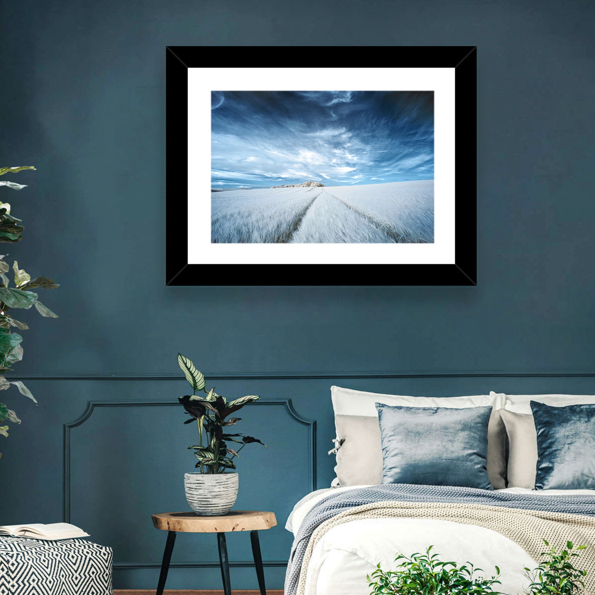 Surreal Infrared Grain Field Wall Art in a room, landscape