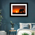 Sunset Elephant Silhouette Wall Art