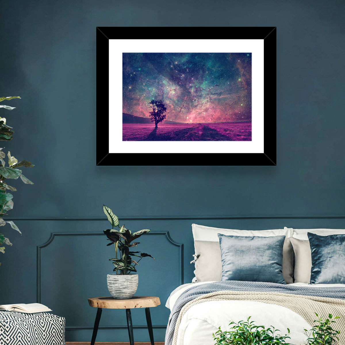 Lone Tree Under Nebula Sky Wall Art