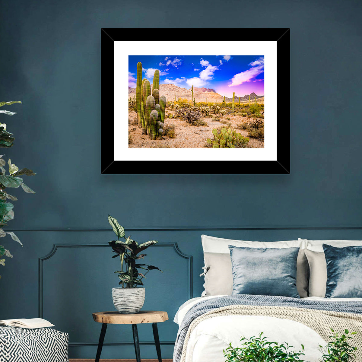 Arizona Saguaro Sunset Wall Art in a room, landscape