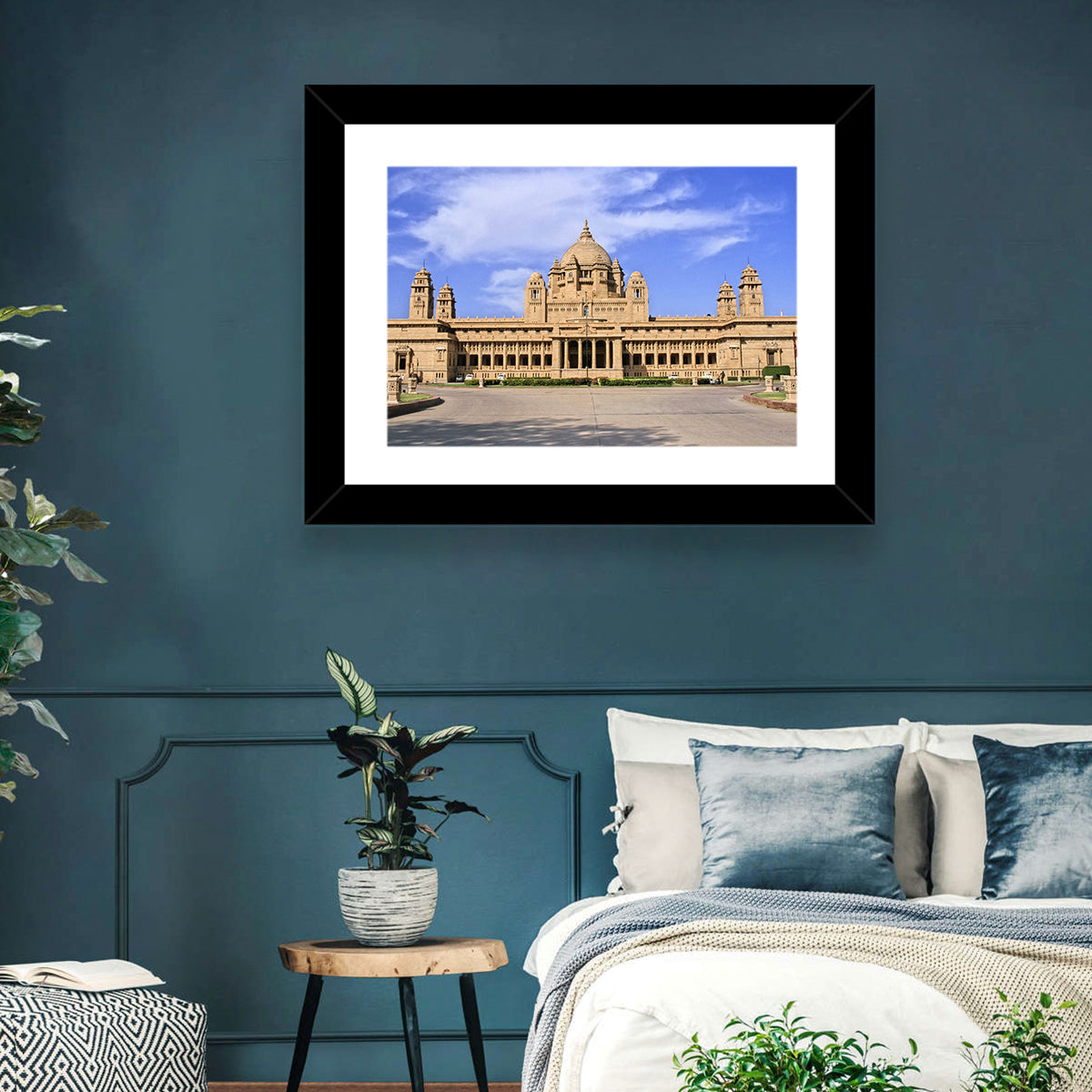 Umaid Bhawan Palace Under Clear Blue Sky Wall Art in a room, landscape