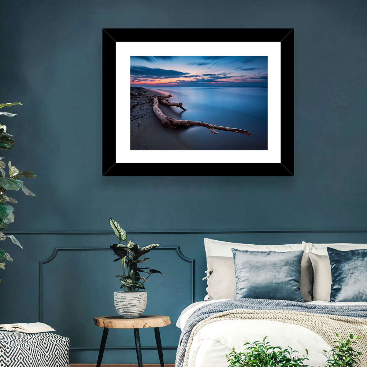 Calm Seascape at Dusk Wall Art in a room, landscape