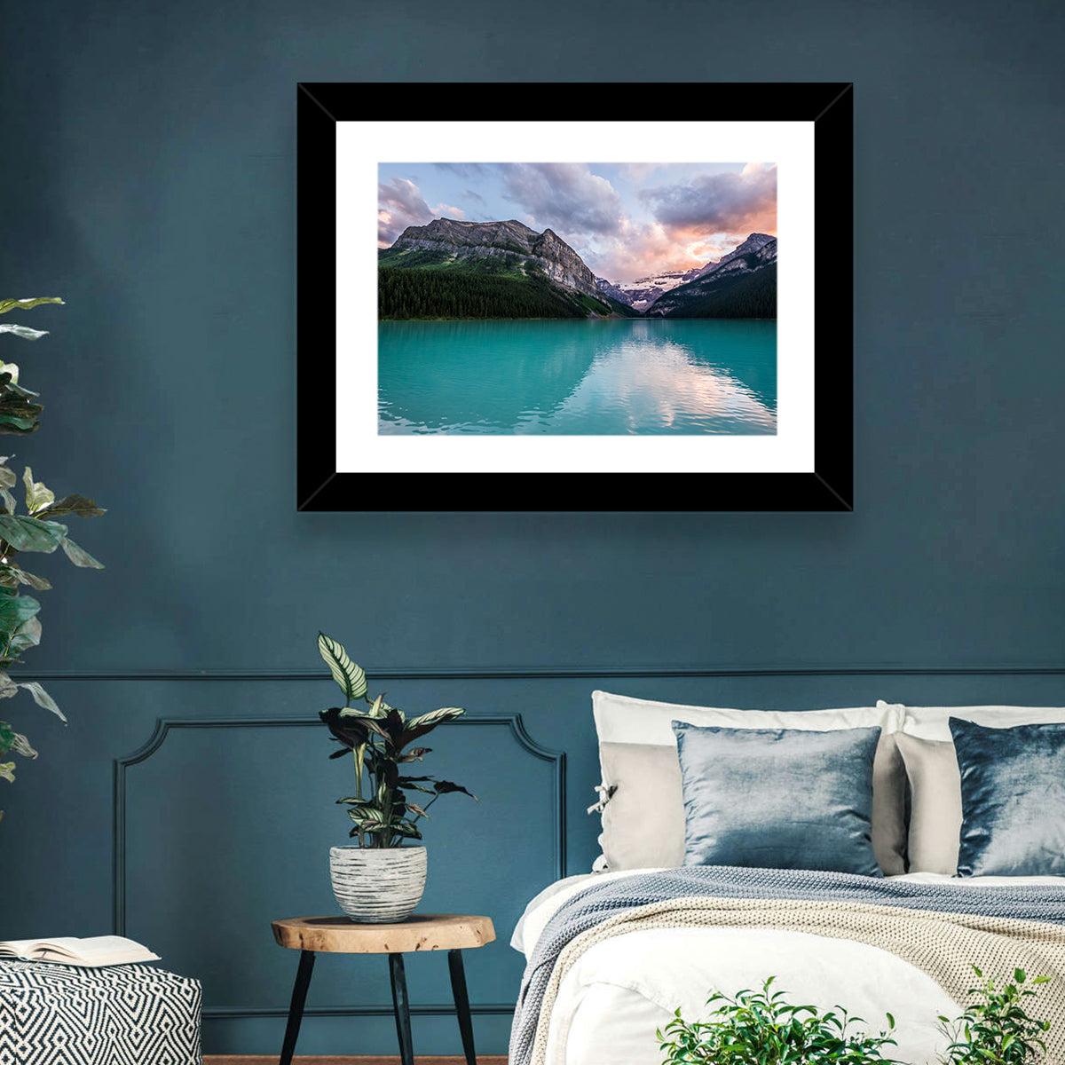Turquoise Sunset at Lake Louise Wall Art in a room, landscape