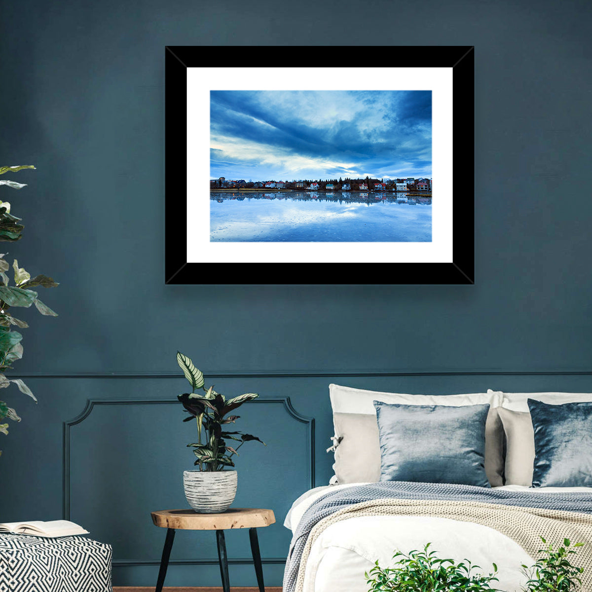 Tjornin at Twilight Reykjavik Wall Art in a room, landscape