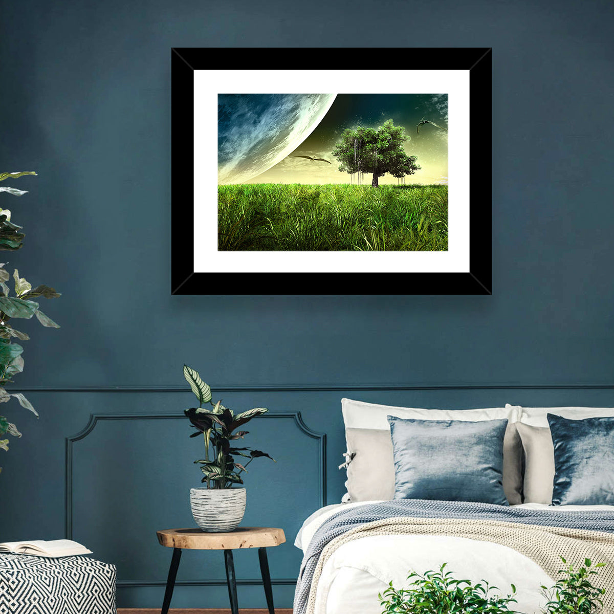 Alien Meadow Under a Giant Planet Wall Art in a room, landscape