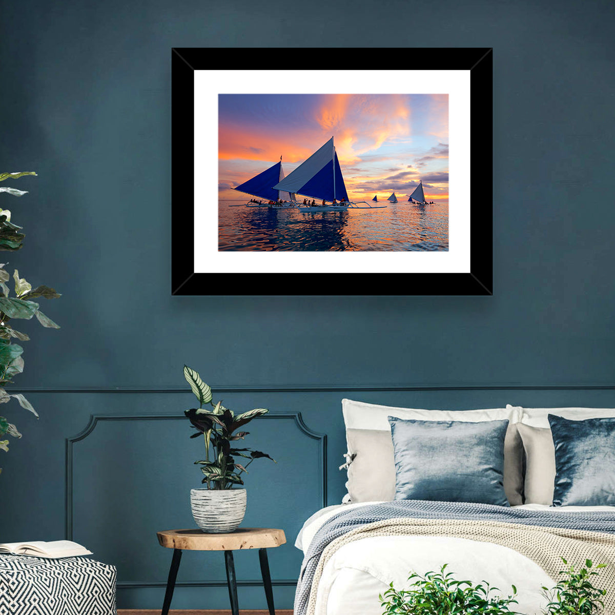 Outrigger Sailboats at Sunset Wall Art