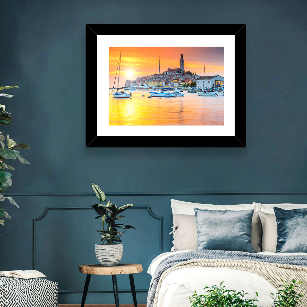 Rovinj Harbor at Sunset Wall Art in a room, landscape