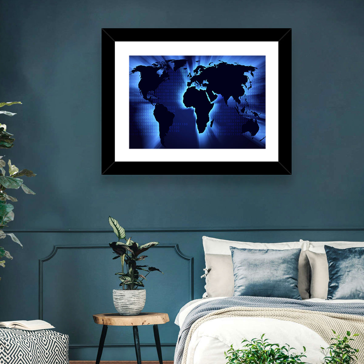 Glowing Digital World Map Wall Art