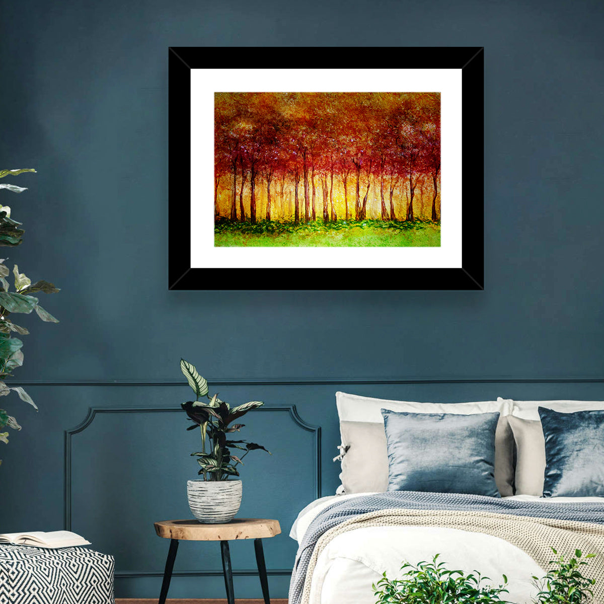 Autumn Tree Row Wall Art in a room, landscape