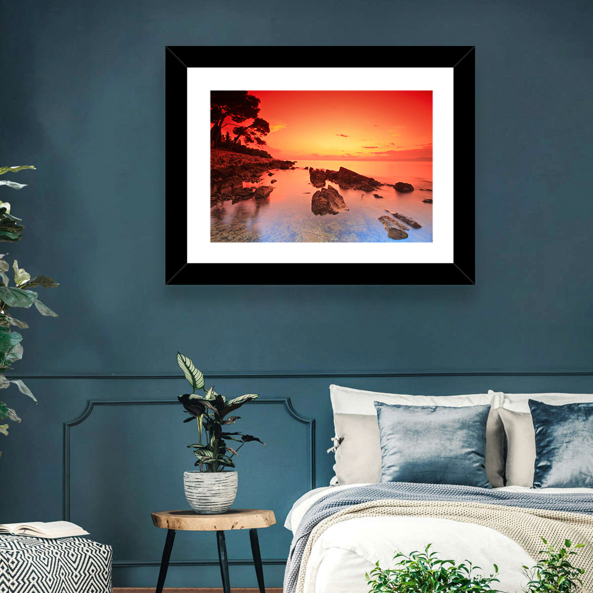 Brac Island Fiery Sunset Wall Art in a room, landscape