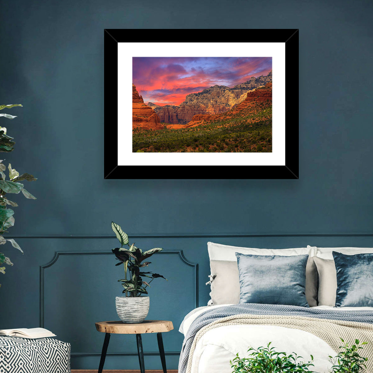 Sedona Red Rocks Sunrise Wall Art in a room, landscape
