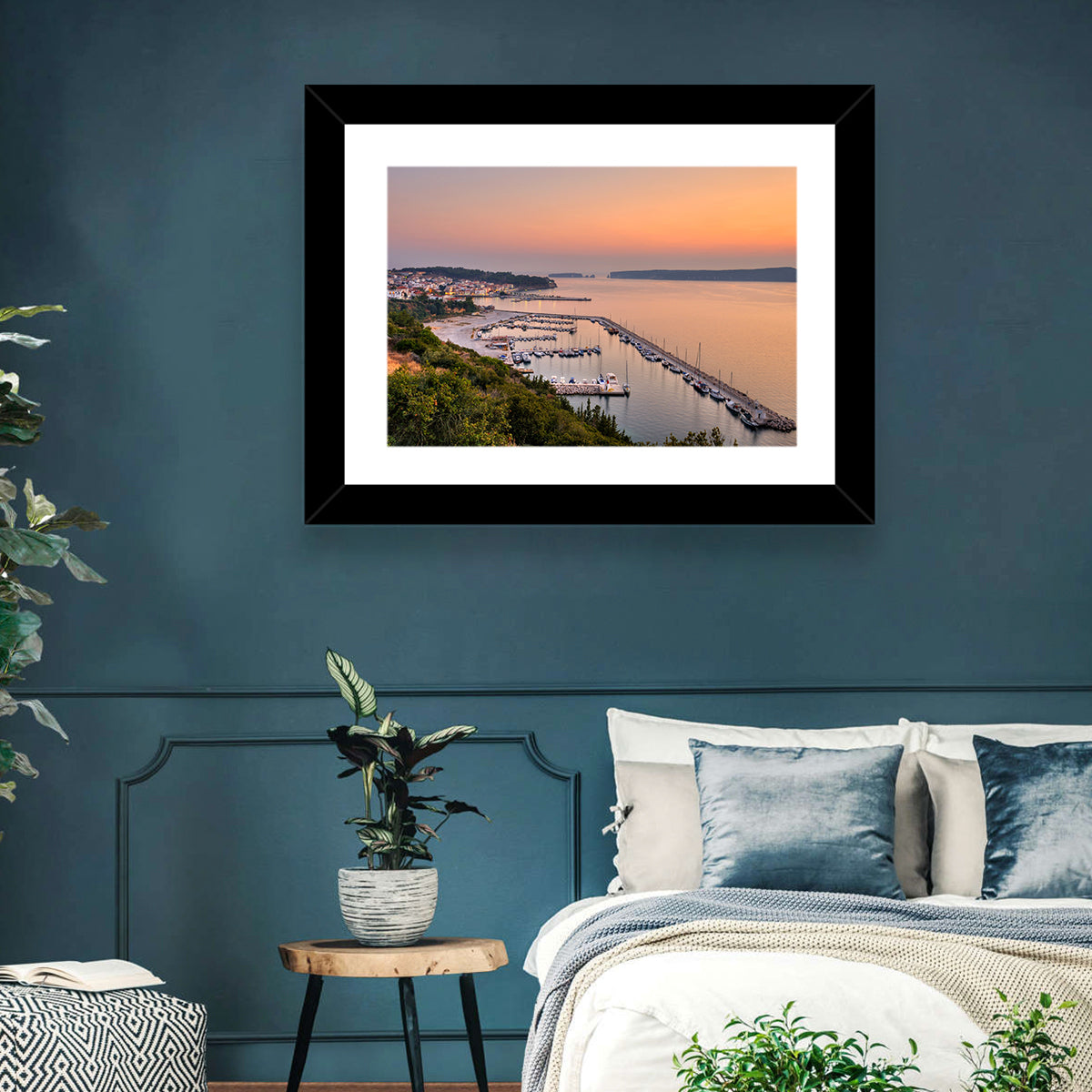 Pylos Harbor Lighthouse Sunset Wall Art