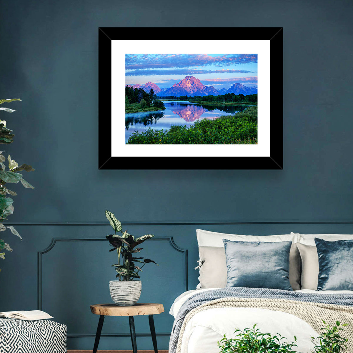 Oxbow Bend Dawn Reflection Wall Art in a room, landscape