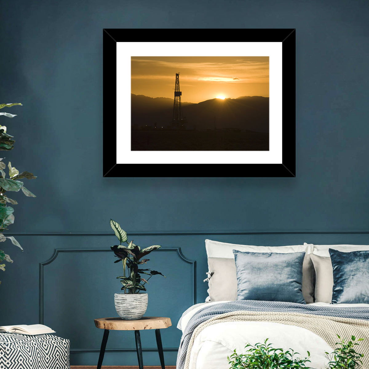 Sunrise Over Drilling Rig Wall Art in a room, landscape