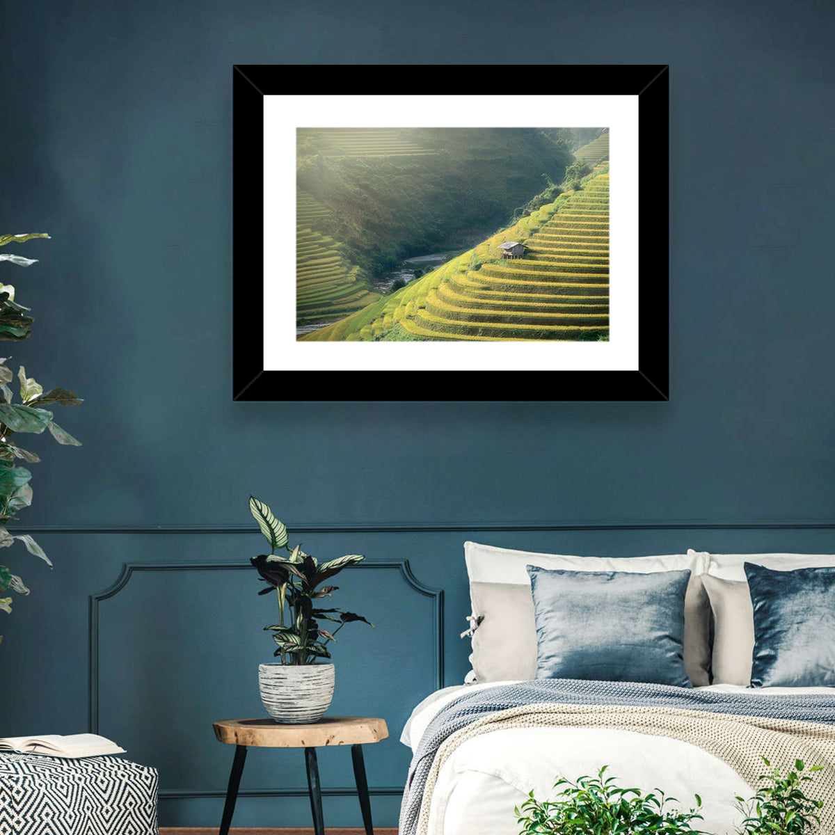 Golden Rice Terraces Wall Art in a room, landscape