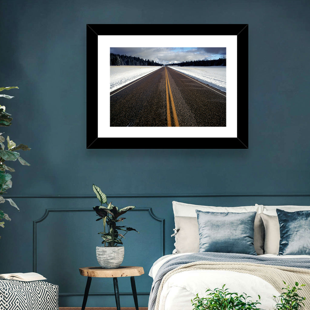 Winter Road Through Pine Forest Wall Art