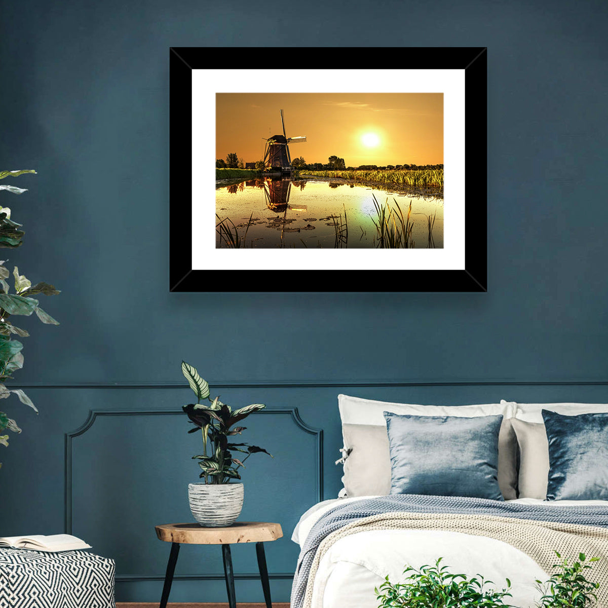 Dutch Windmill at Golden Hour Wall Art in a room, landscape