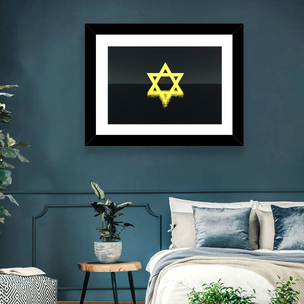 Glowing Star of David Reflection Wall Art in a room, landscape