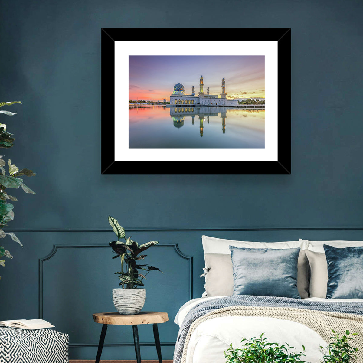 Kota Kinabalu City Mosque at Sunrise Wall Art in a room, landscape