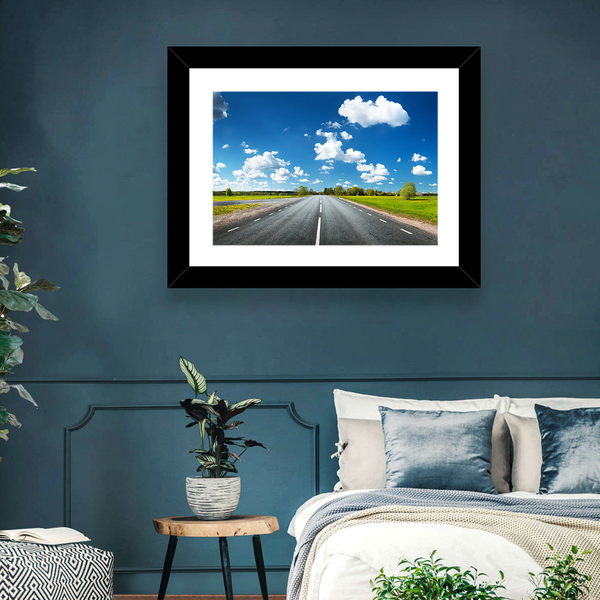 Asphalt Road Through Meadow Wall Art