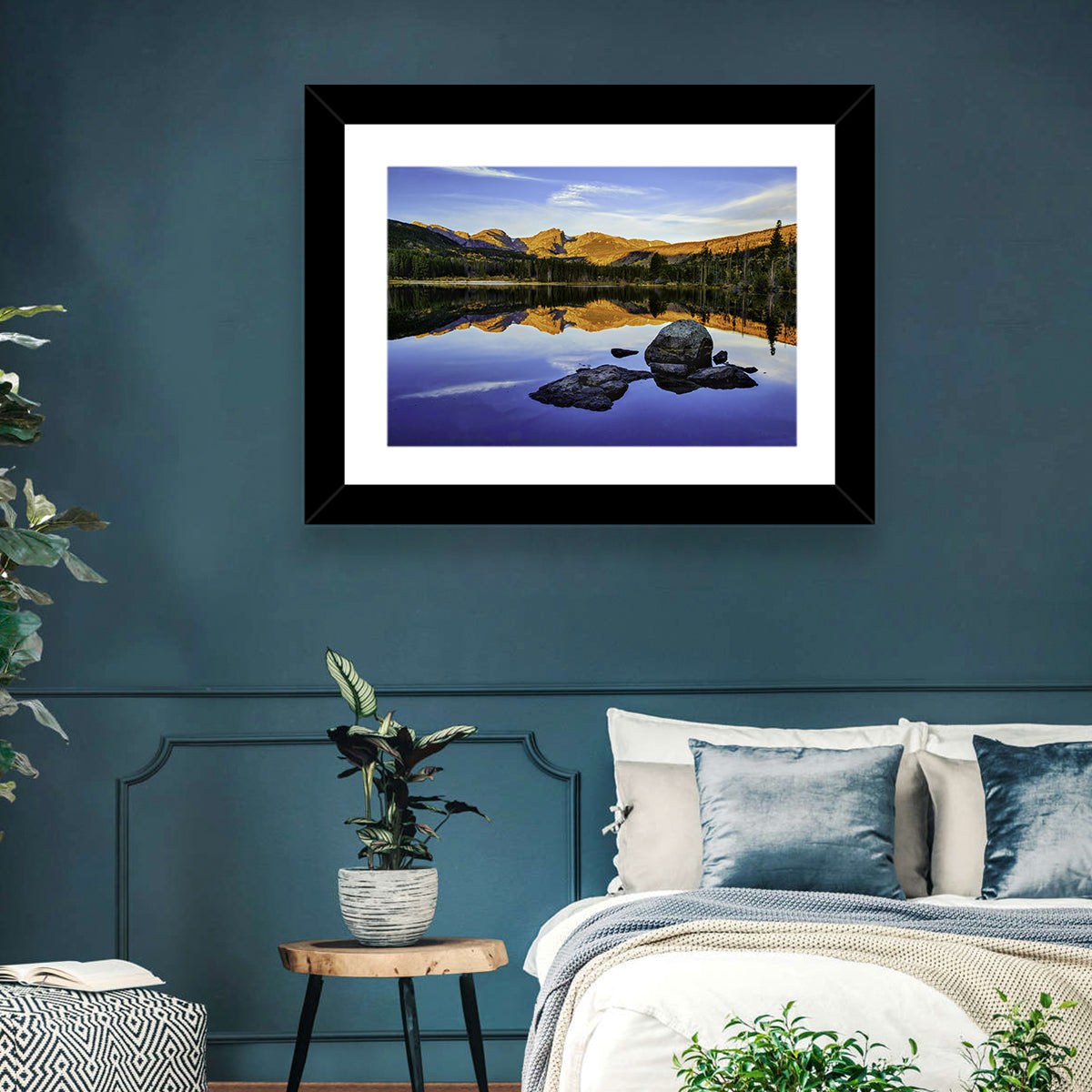 Sprague Lake Sunrise Reflection Wall Art in a room, landscape