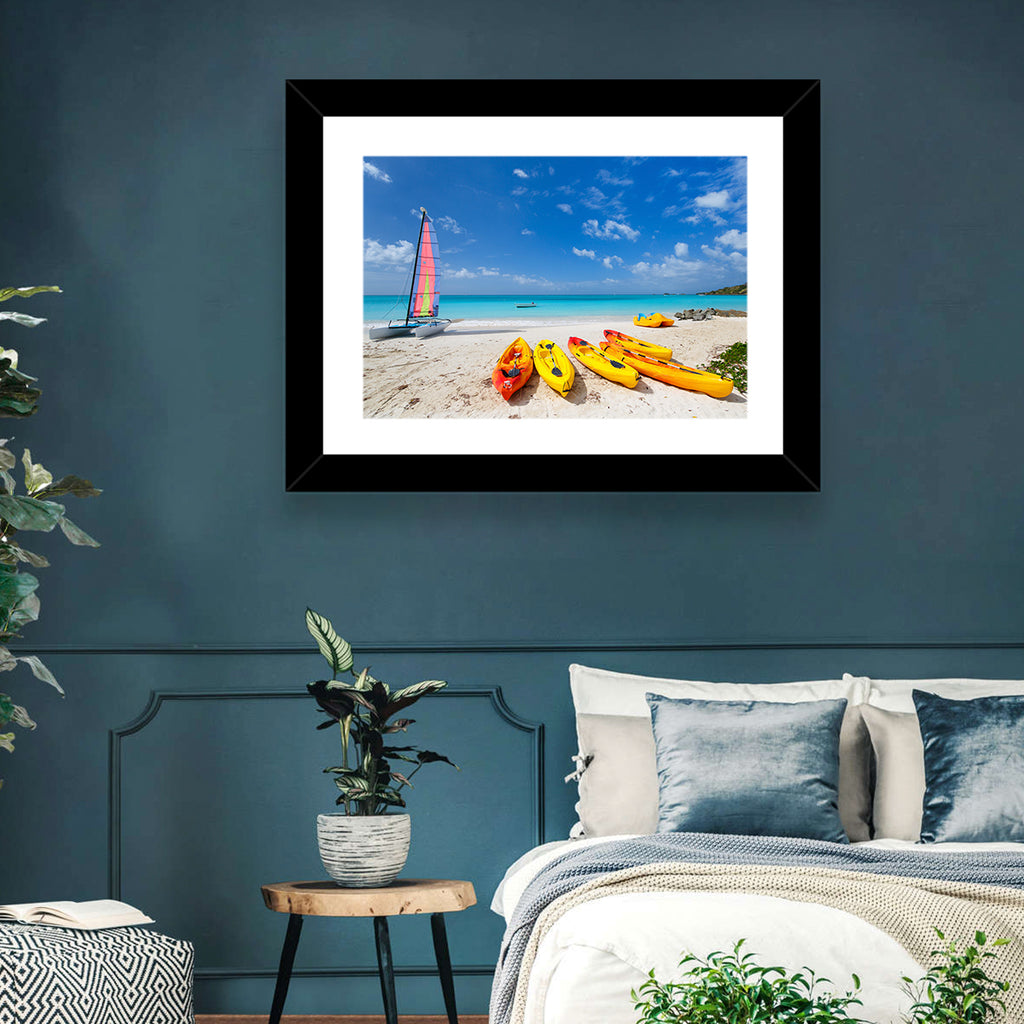 Yellow Kayaks on Tropical Beach Wall Art