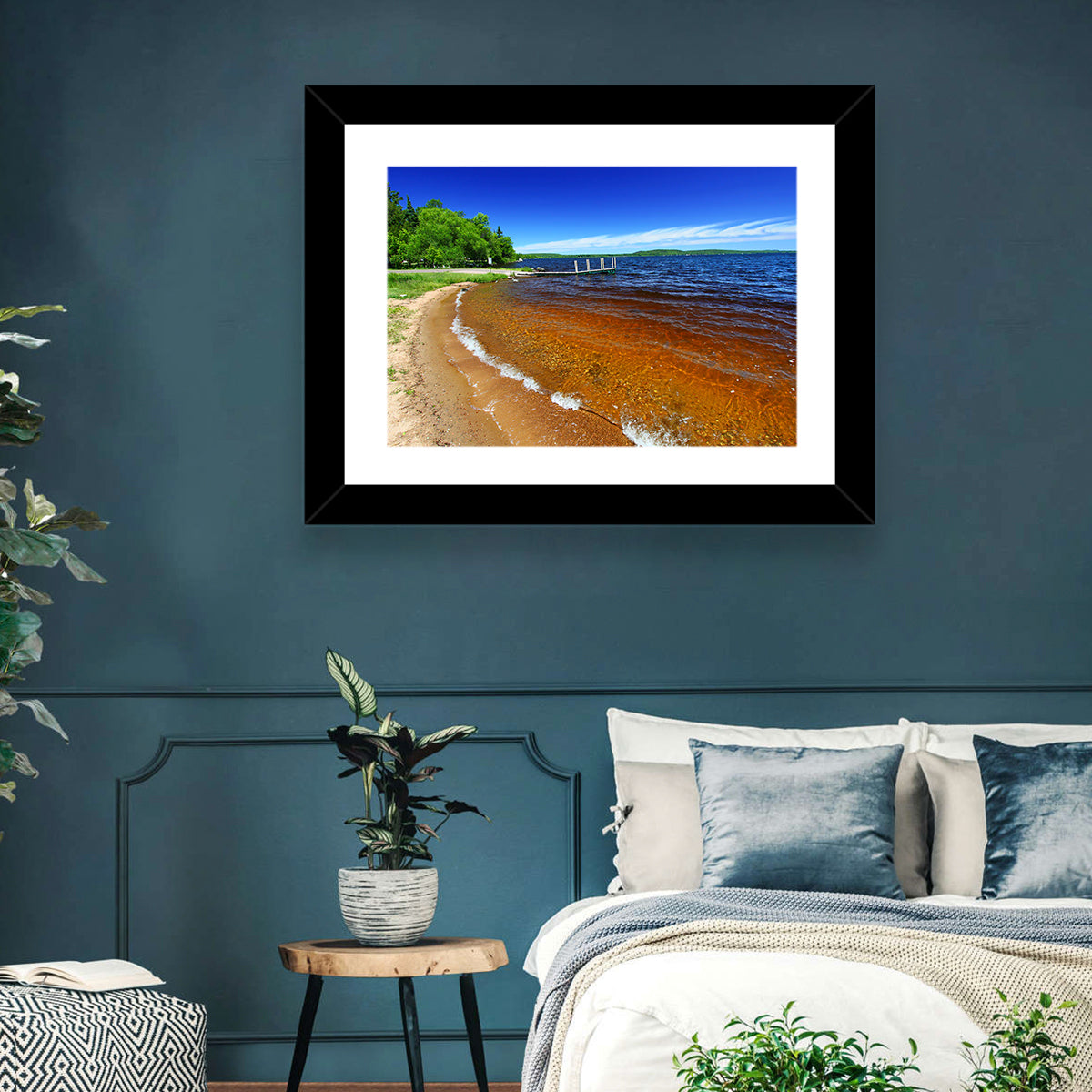 Lake Gogebic Sunny Shoreline Wall Art in a room, landscape