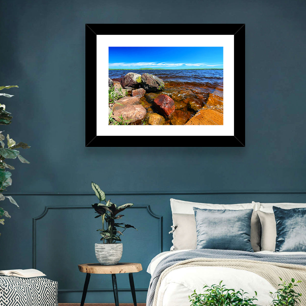 Lake Gogebic Rocky Shoreline Wall Art in a room, landscape