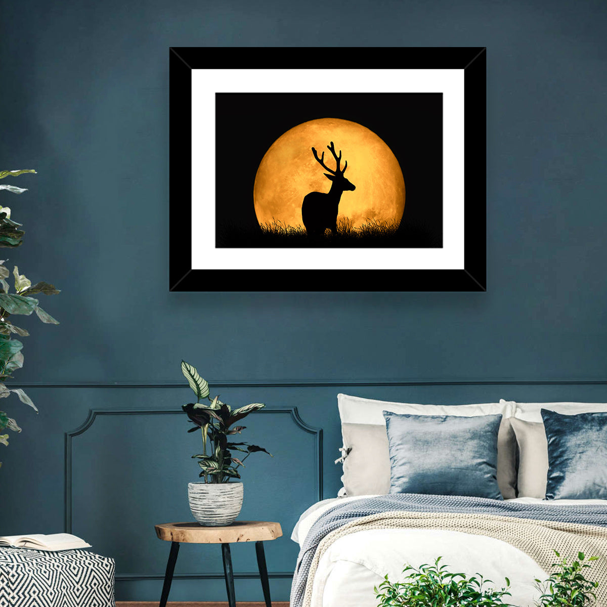 Buck Silhouette Under Red Moon Wall Art