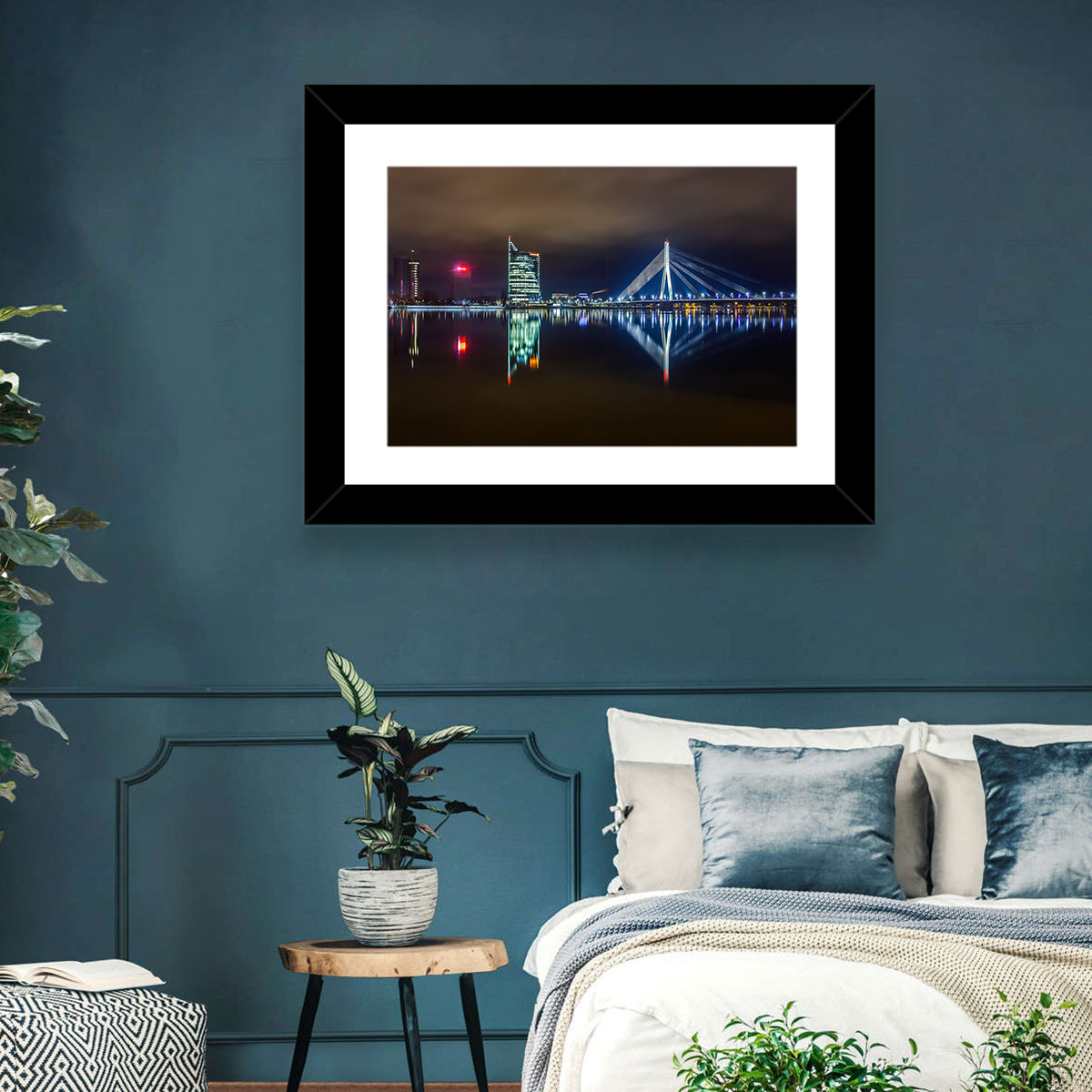 Vanšu Bridge Night Skyline Wall Art in a room, landscape