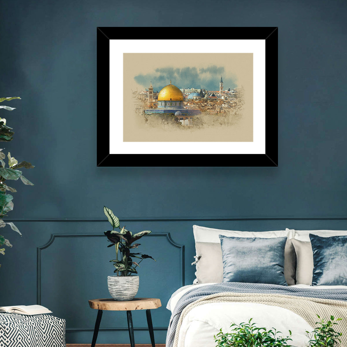 Dome of the Rock Watercolor Study Wall Art in a room, landscape