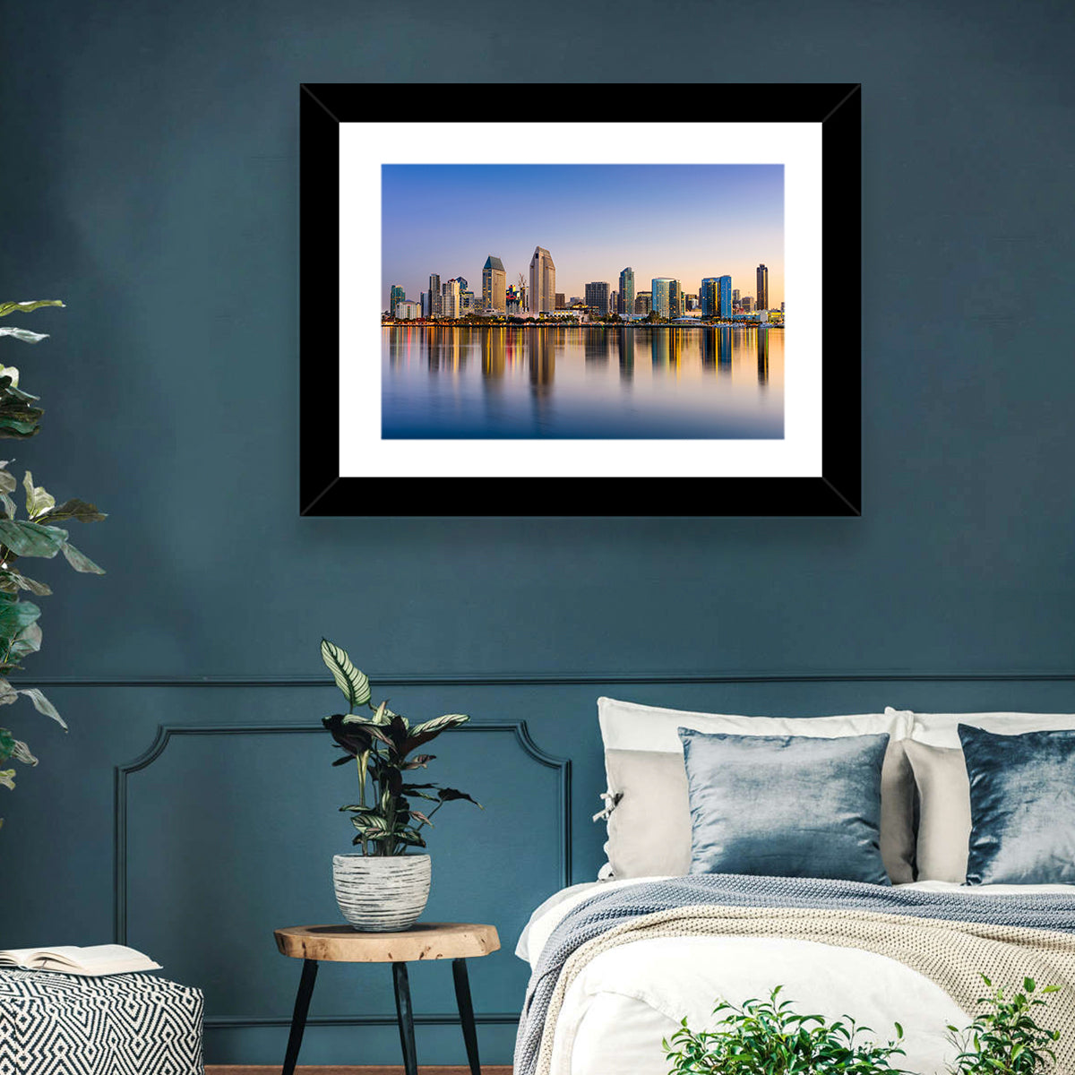 San Diego Skyline at Golden Dusk Wall Art in a room, landscape