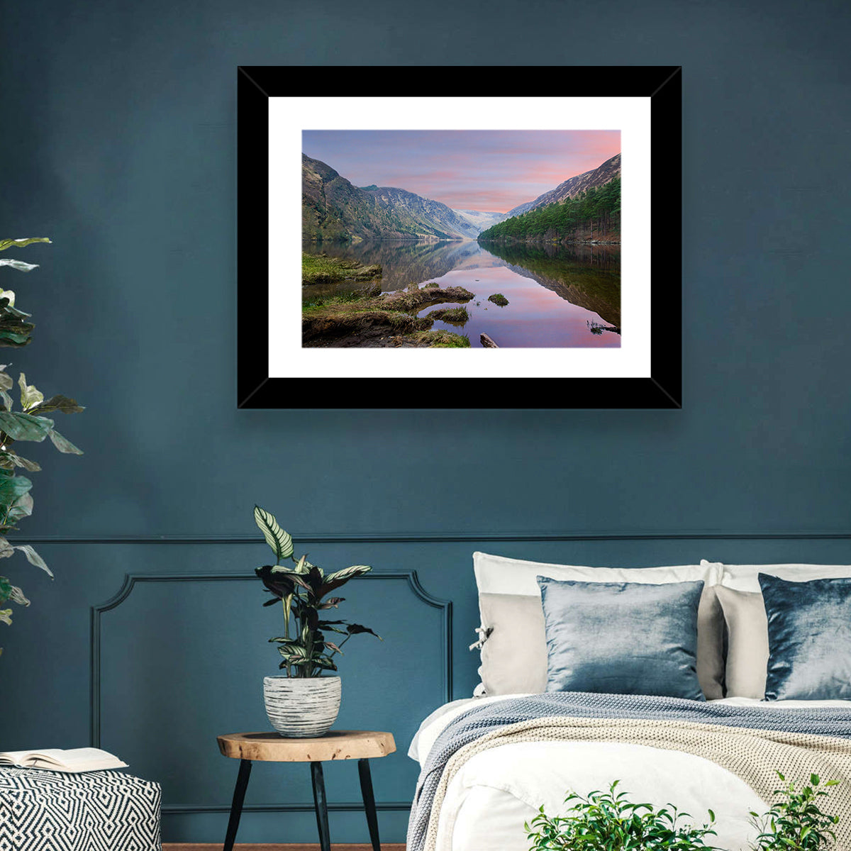 Glendalough Upper Lake at Dusk Wall Art in a room, landscape