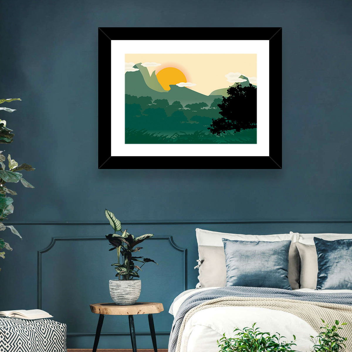 Geometric Mountain Forest Sunrise Wall Art