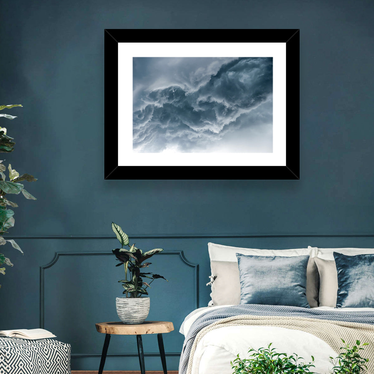 Turbulent Storm Cloud Abstract Wall Art in a room, landscape
