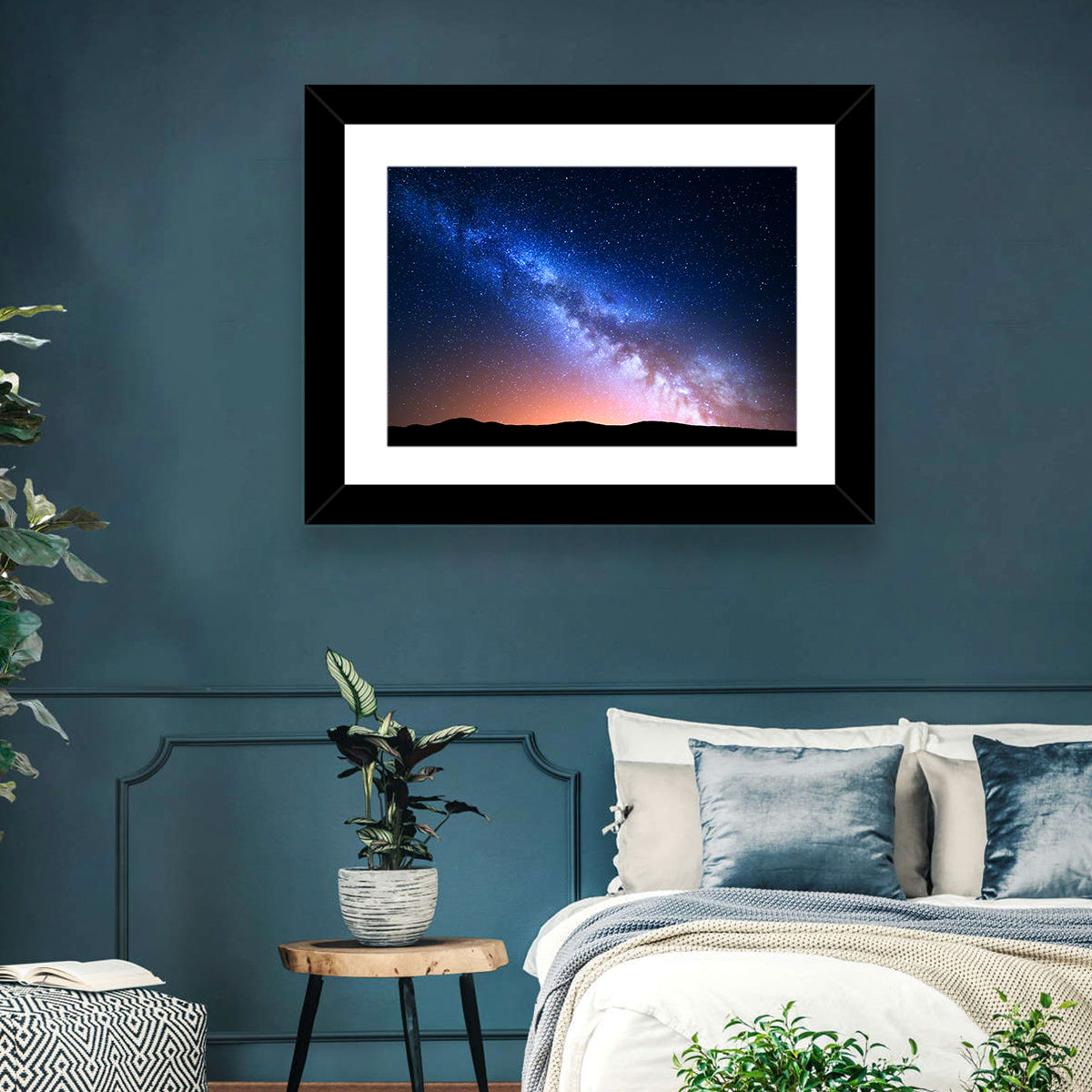 Milky Way Over Silhouetted Hills Wall Art in a room, landscape