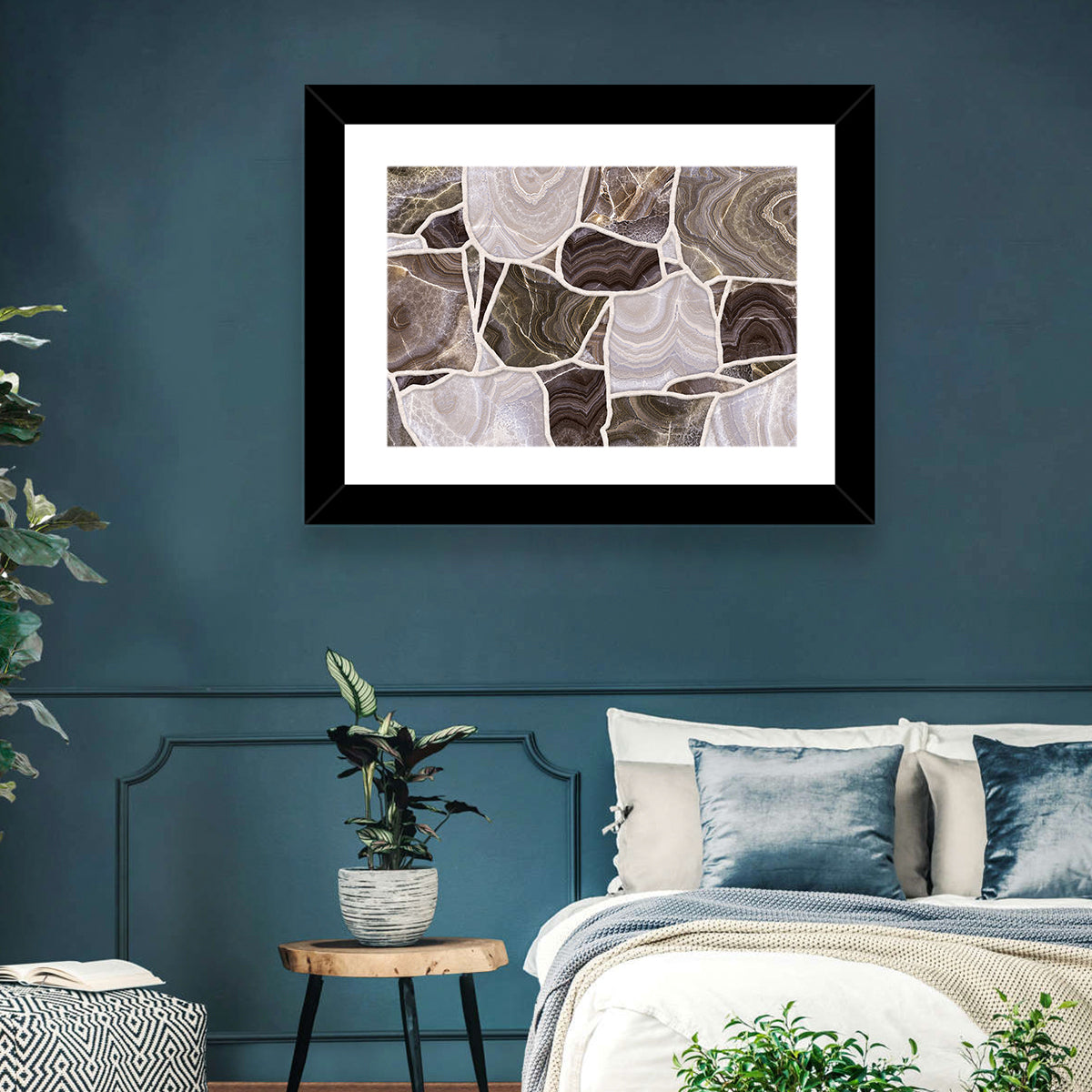 Banded Stone Mosaic Wall Art in a room, landscape